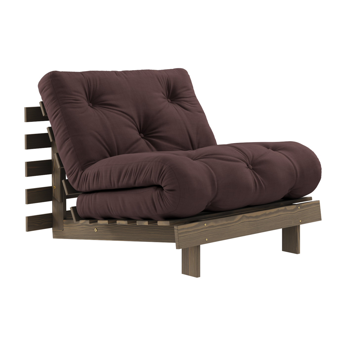Canapé-lit en pin carob brown et tissu marron 90 x 200 cm Roots - Karup Design