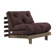 Sofa bed in carob brown pine and brown fabric 90 x 200 cm Roots - Karup Design