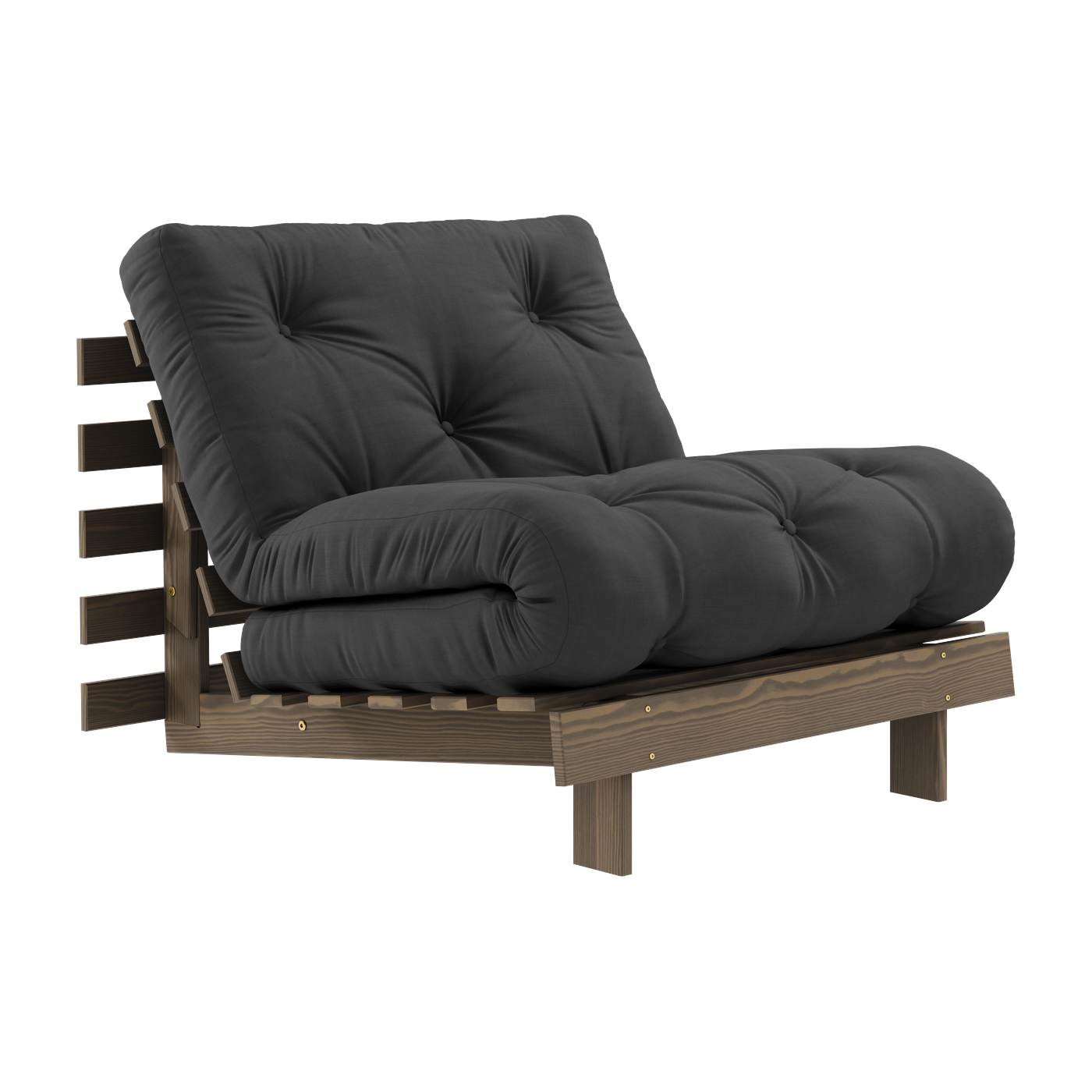 Sofa bed in carob brown pine and dark grey fabric 90 x 200 cm Roots - Karup Design