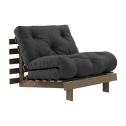 Sofa bed in carob brown pine and dark grey fabric 90 x 200 cm Roots - Karup Design