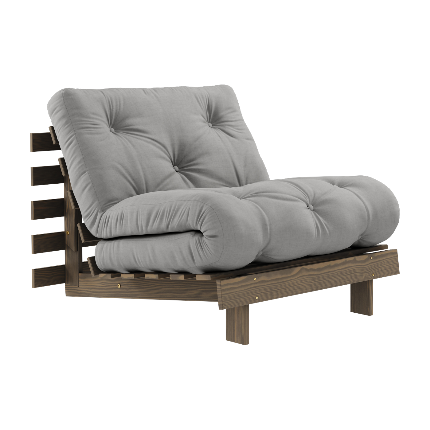 Sofa bed in carob brown pine and grey fabric 90 x 200 cm Roots - Karup Design