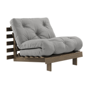 Divano letto in legno di pino marrone carruba e tessuto grigio 90 x 200 cm Roots - Karup Design