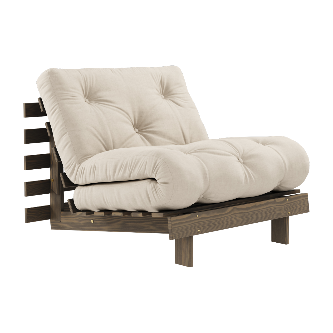 Divano letto in legno di cirmolo marrone carruba e tessuto beige 90 x 200 cm Roots - Karup Design