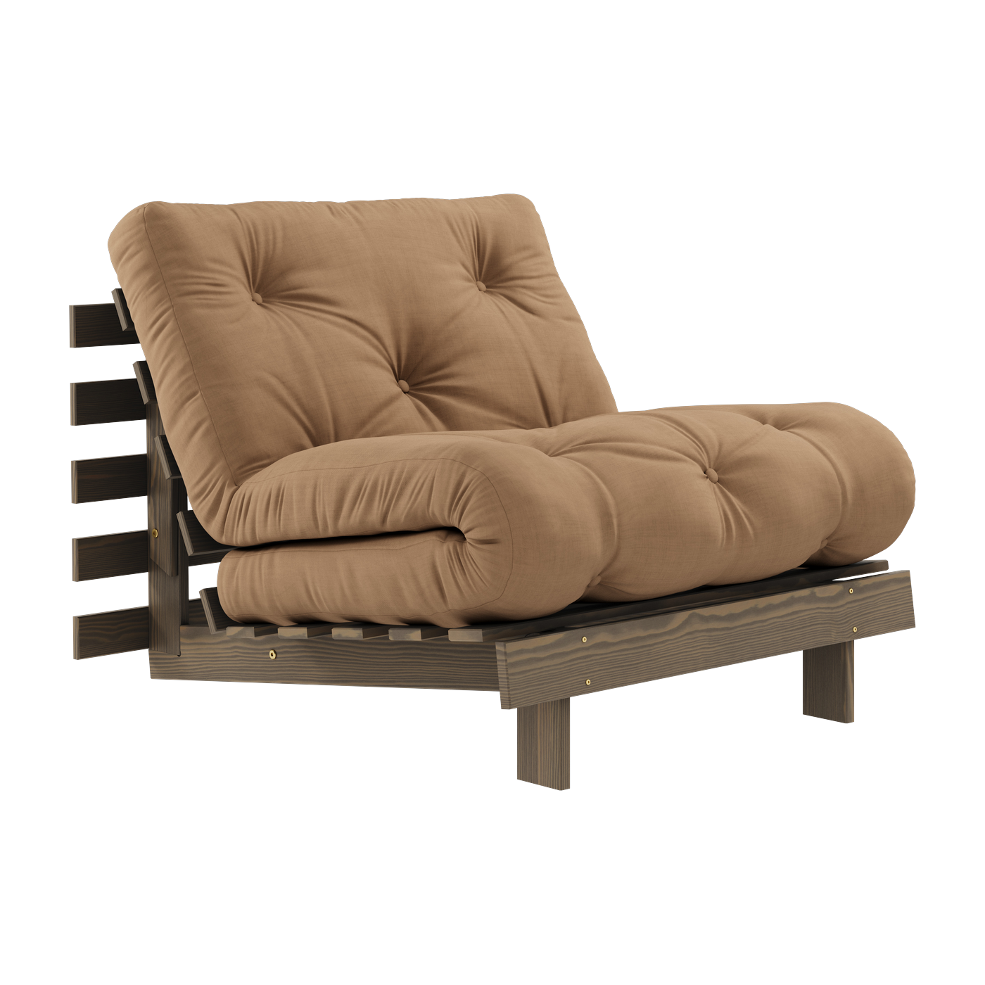Canapé-lit en pin carob brown et tissu mocca 90 x 200 cm Roots - Karup Design