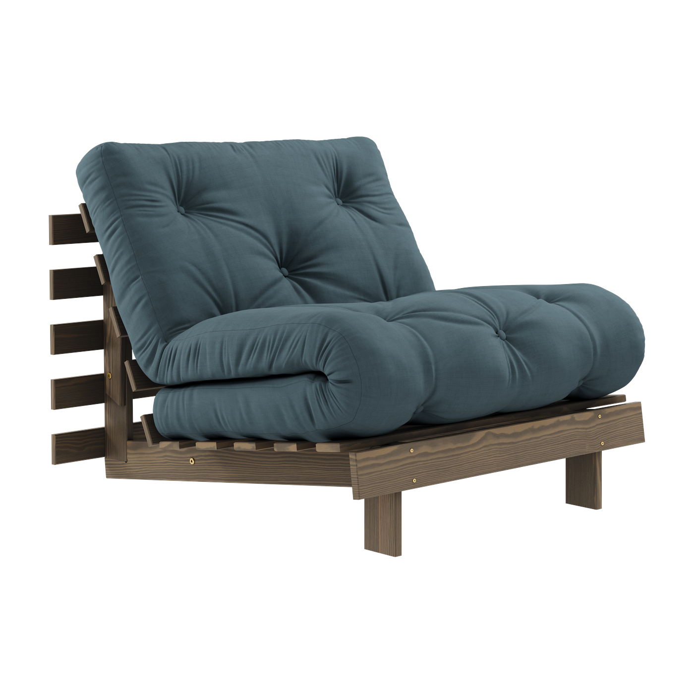 Sofa bed in carob brown pine and petrol blue fabric 90 x 200 cm Roots - Karup Design