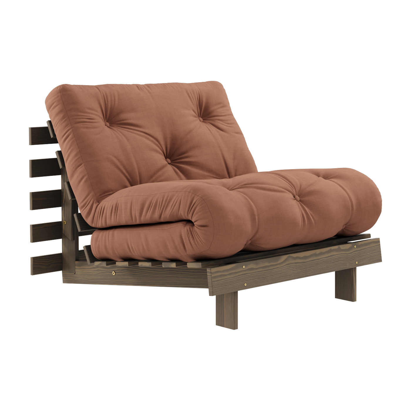 Canapé-lit en pin carob brown et tissu argile 90 x 200 cm Roots - Karup Design