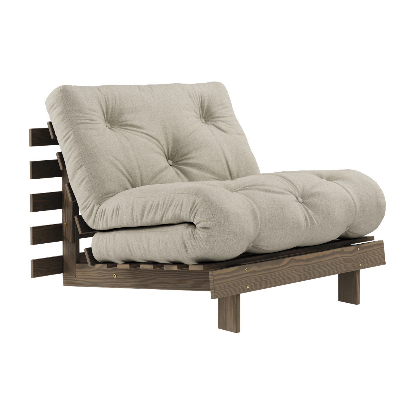 Sofa bed in carob brown pine and linen 90 x 200 cm Roots - Karup Design