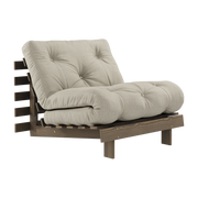 Sofa bed in carob brown pine and linen 90 x 200 cm Roots - Karup Design