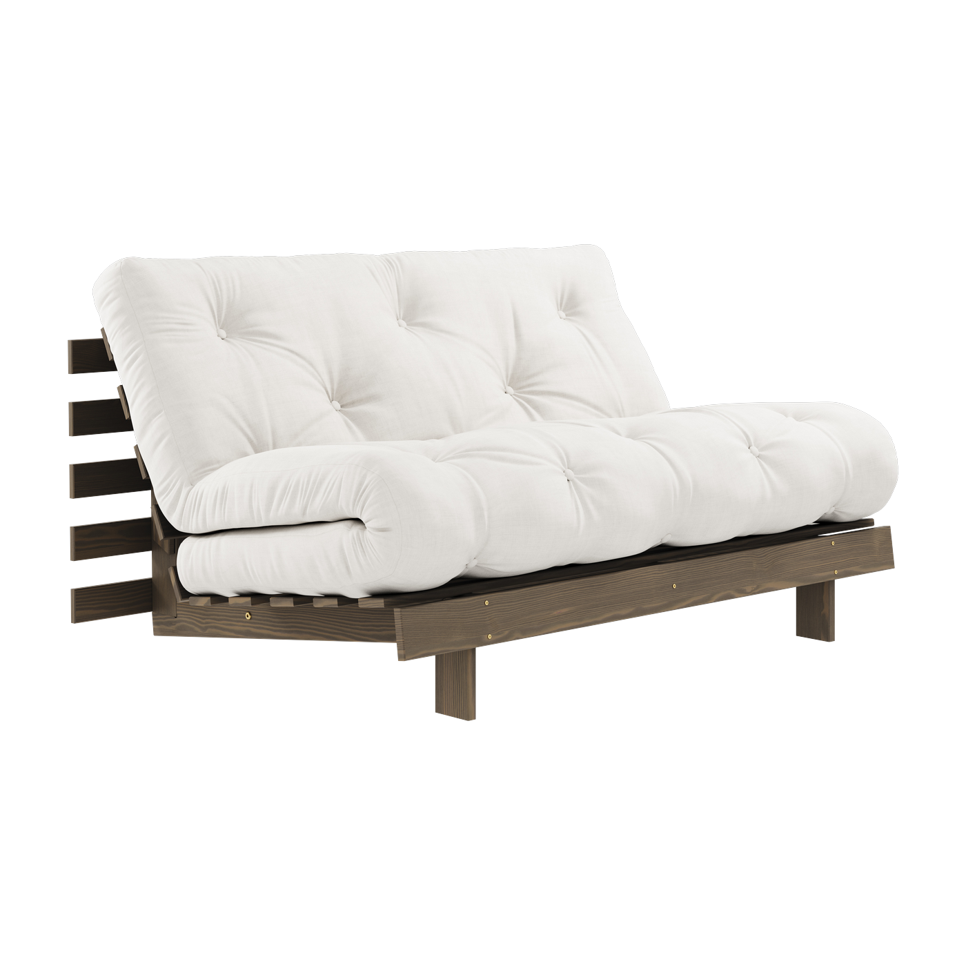 Divano letto in legno di pino marrone carruba e tessuto naturale 140 x 200 cm Roots - Karup Design