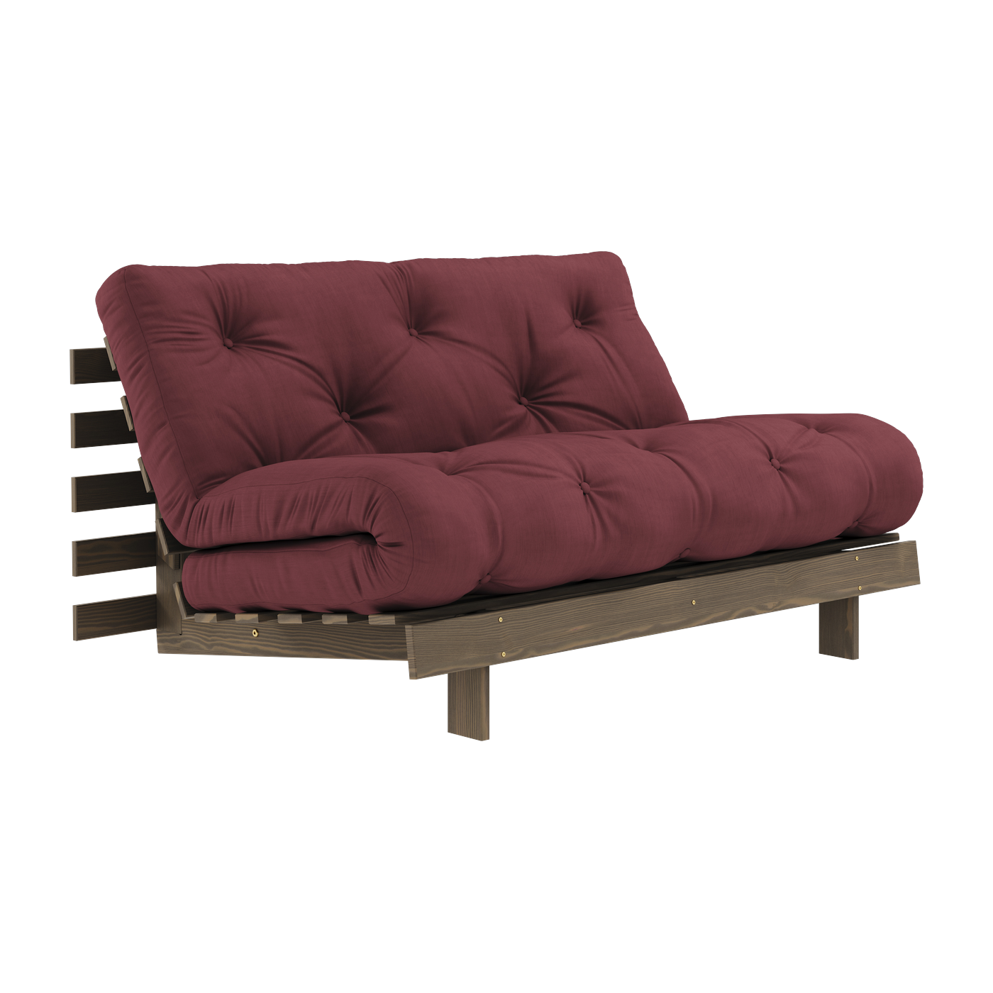 Divano letto in legno di pino marrone carruba e tessuto bordeaux 140 x 200 cm Roots - Karup Design