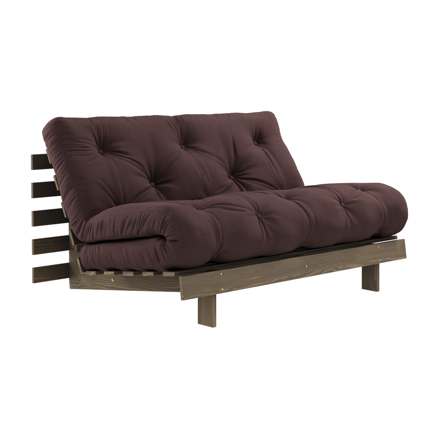 Canapé-lit en pin carob brown et tissu marron 140 x 200 cm Roots - Karup Design