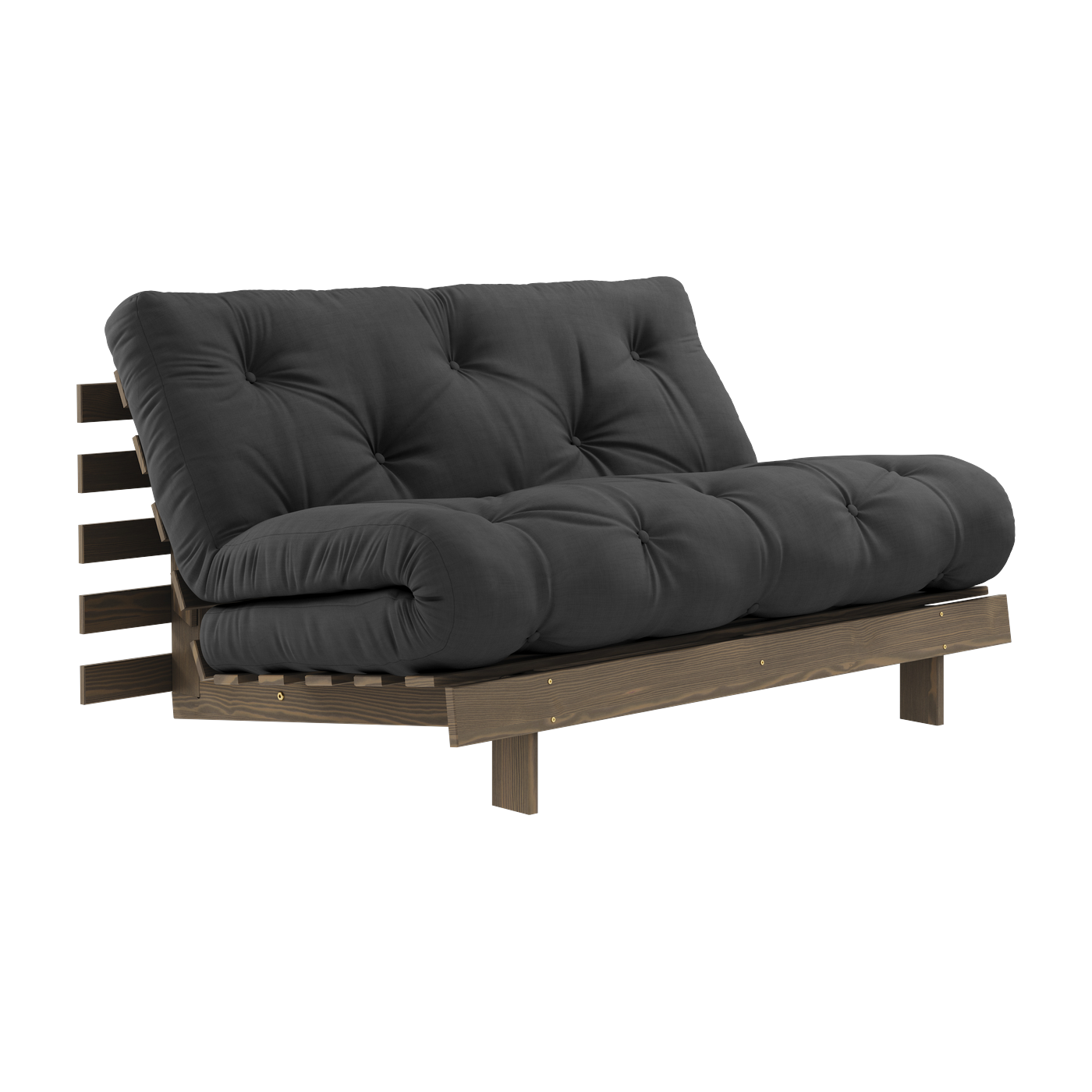Canapé-lit en pin carob brown et tissu gris foncé 140 x 200 cm Roots - Karup Design