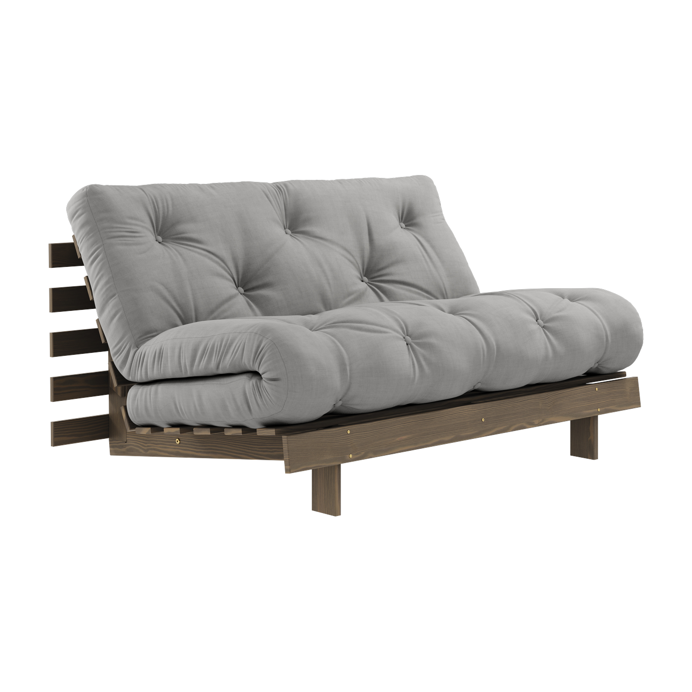 Sofa-bed in carob brown pine and grey fabric 140 x 200 cm Roots - Karup Design