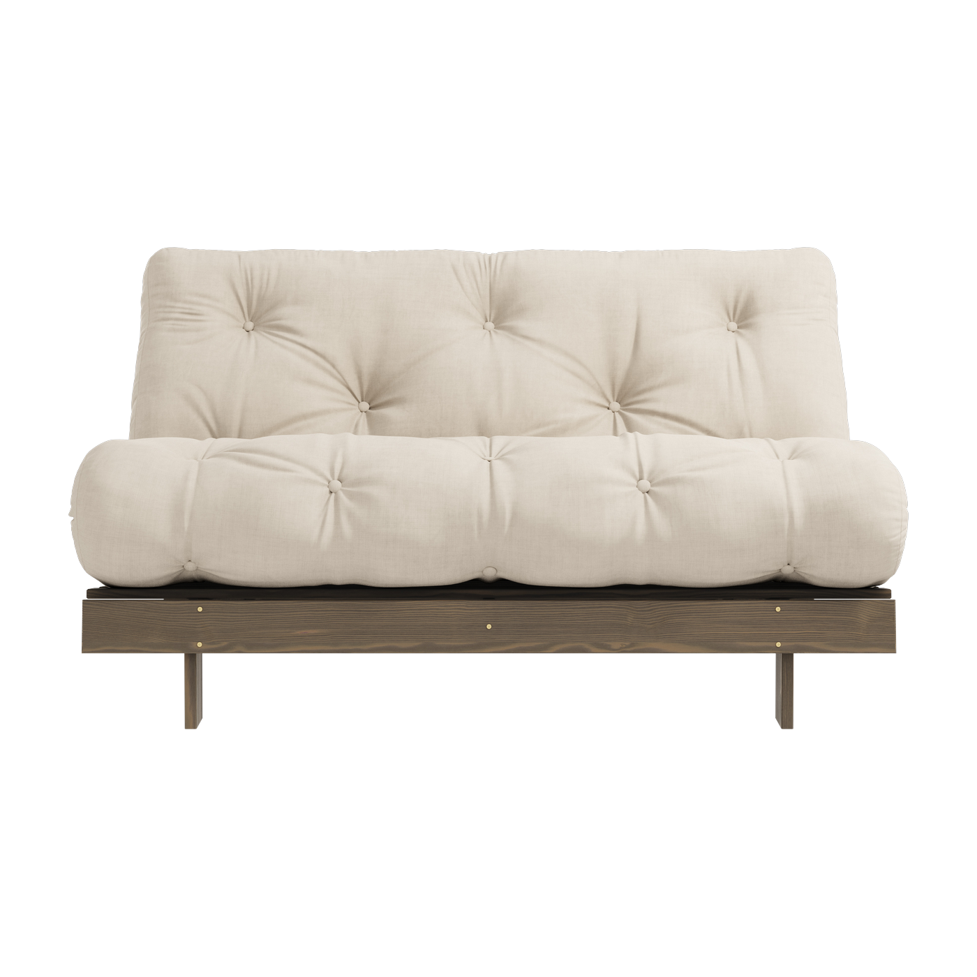 Sofa-bed in carob brown pine and beige fabric 140 x 200 cm Roots - Karup Design