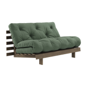 Sofa-bed in carob brown pine and olive green fabric 140 x 200 cm Roots - Karup Design