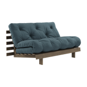 Divano letto in legno di pino marrone carruba e tessuto blu petrolio 140 x 200 cm Roots - Karup Design