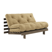 Sofa bed in carob brown pine and wheat beige fabric 140 x 200 cm Roots - Karup Design