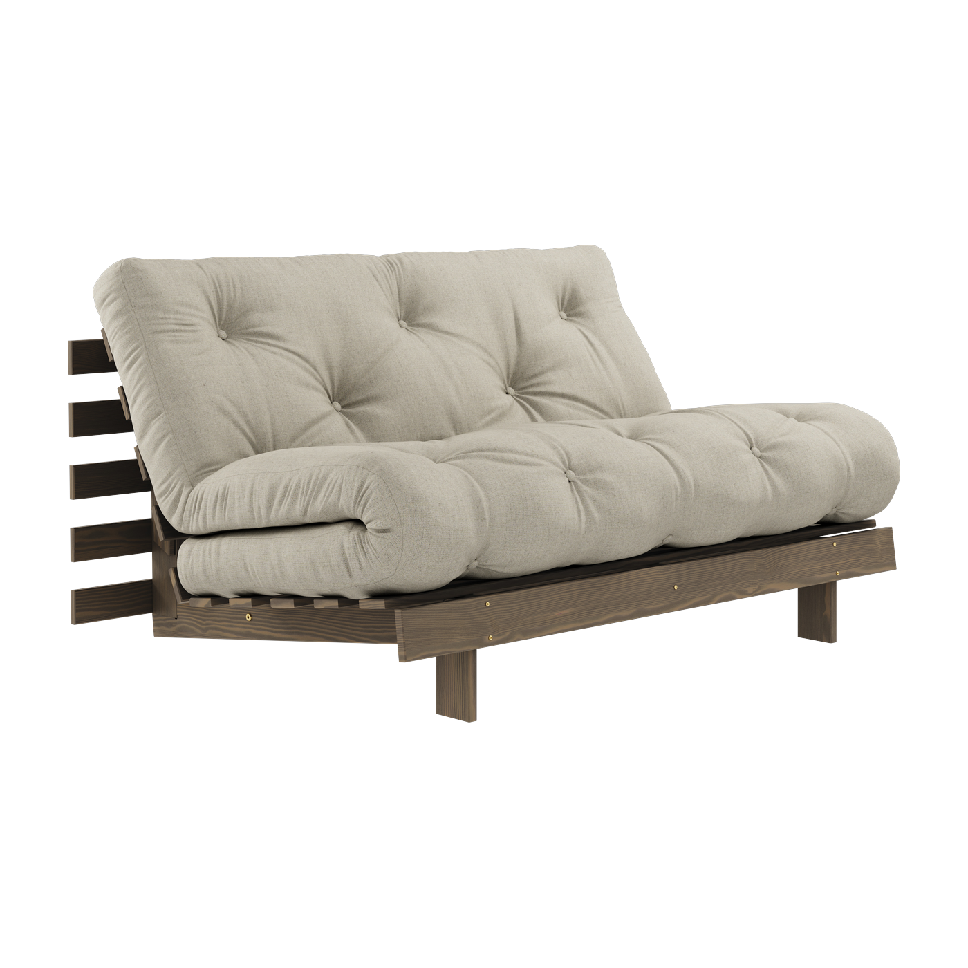 Divano letto in legno di pino marrone carruba e lino 140 x 200 cm Roots - Karup Design