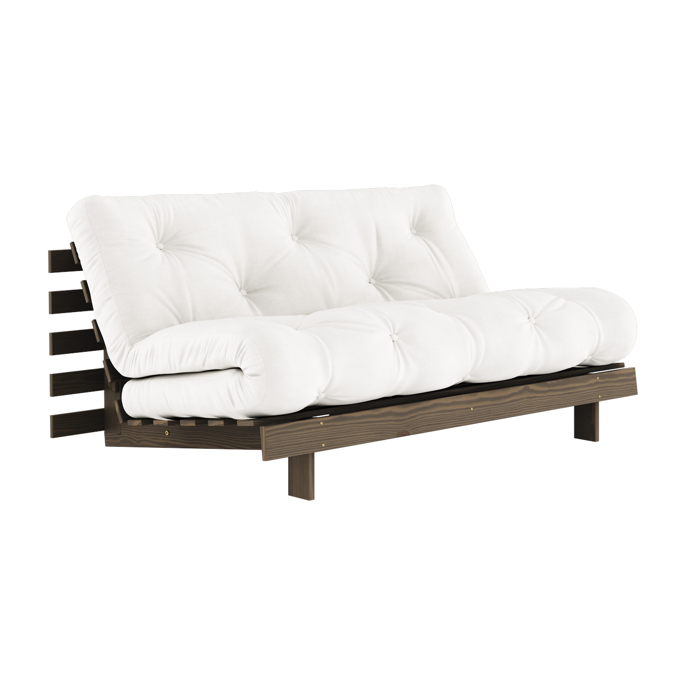 Sofa-bed in carob brown pine and natural fabric 160 x 200 cm Roots - Karup Design