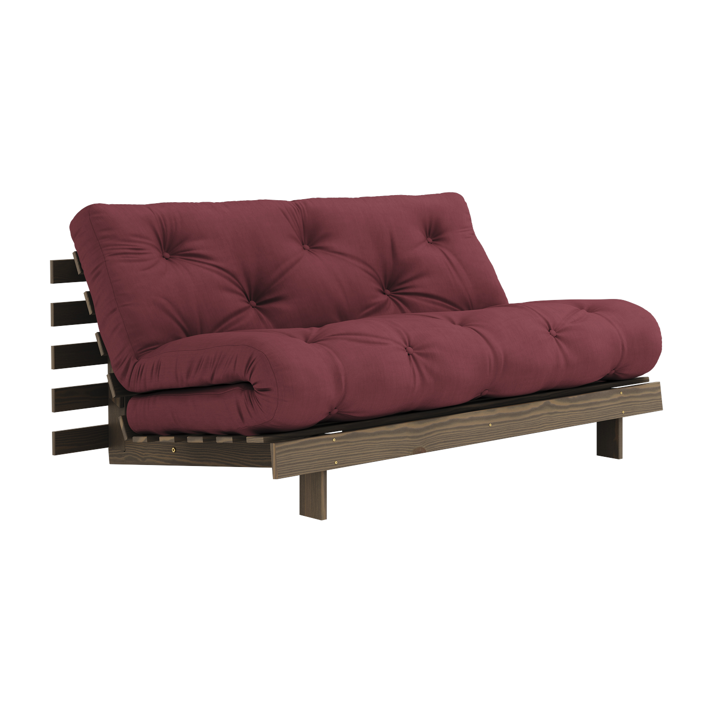 Divano letto in legno di pino marrone carruba e tessuto bordeaux 160 x 200 cm Roots - Karup Design