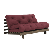 Sofa-bed in carob brown pine and burgundy fabric 160 x 200 cm Roots - Karup Design