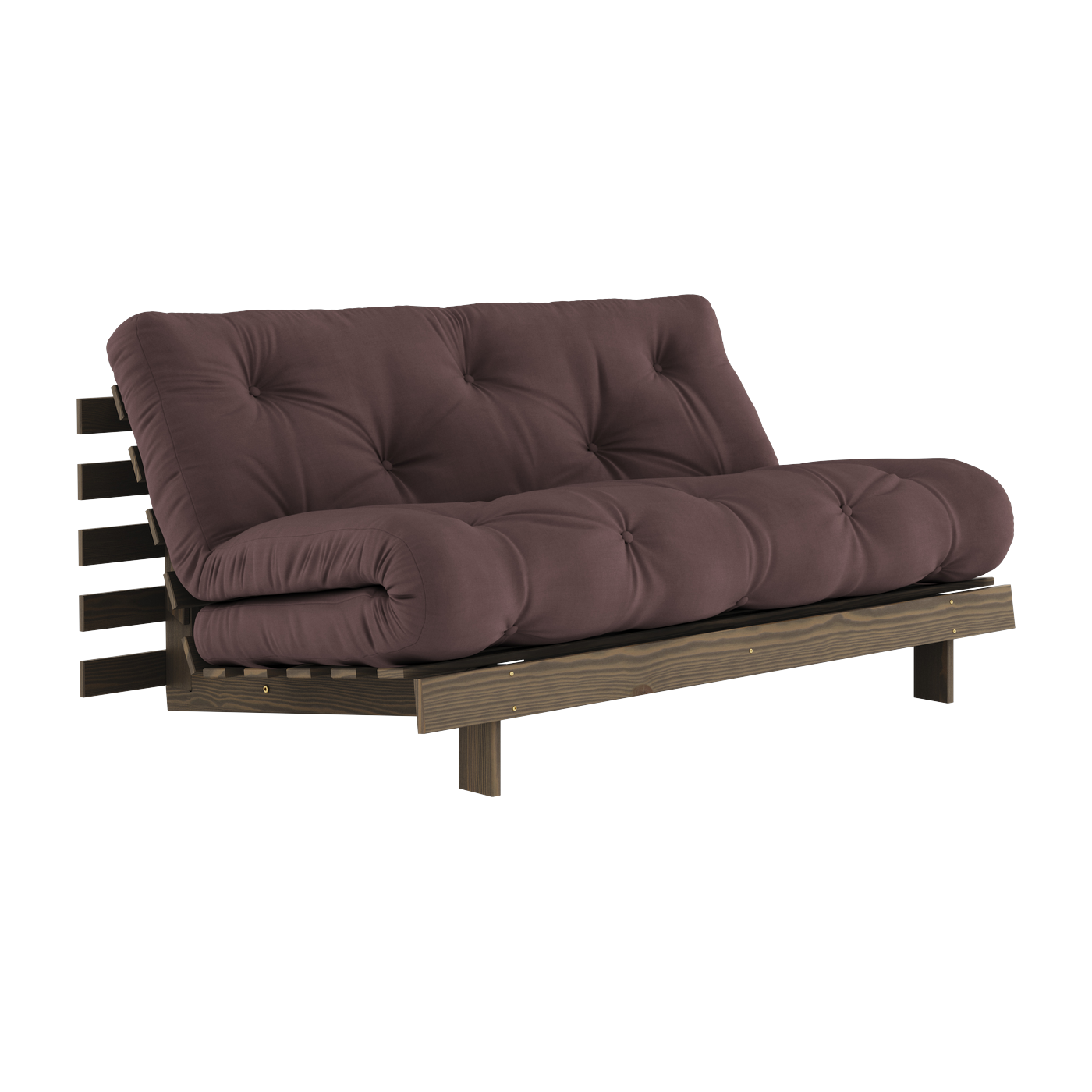 Canapé-lit en pin carob brown et tissu marron 160 x 200 cm Roots - Karup Design