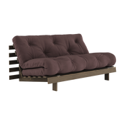 Sofa-bed in carob brown pine and brown fabric 160 x 200 cm Roots - Karup Design
