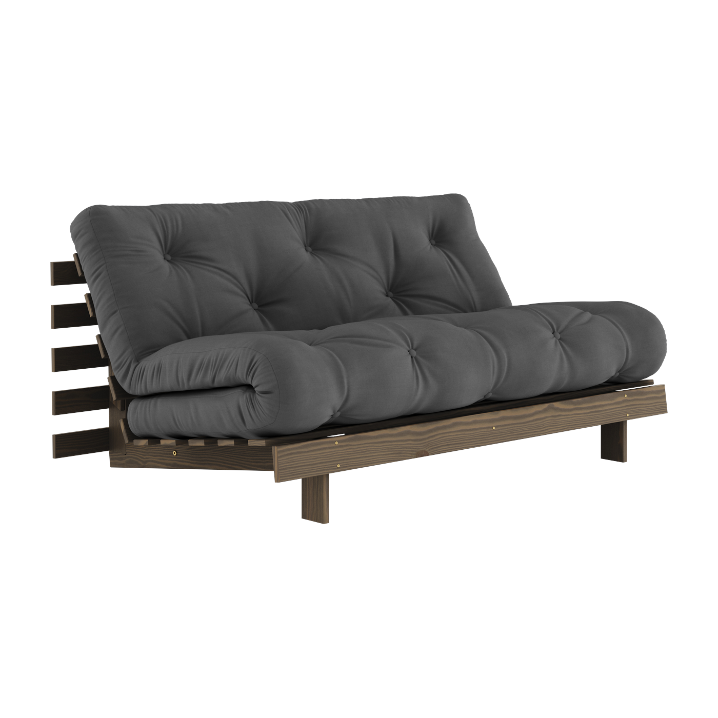 Sofa-bed in carob brown pine and dark gray fabric 160 x 200 cm Roots - Karup Design