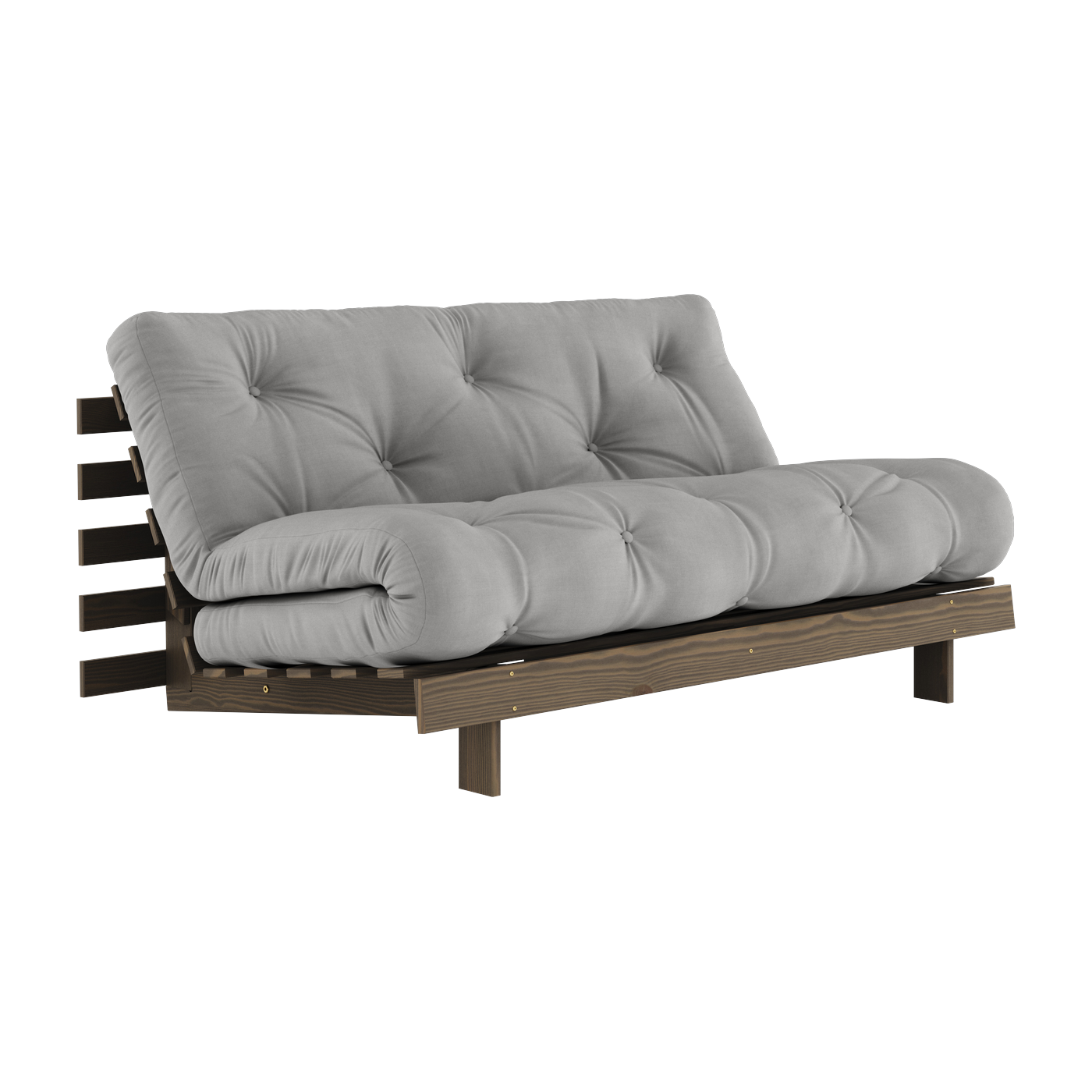 Sofa-bed in carob brown pine and grey fabric 160 x 200 cm Roots - Karup Design