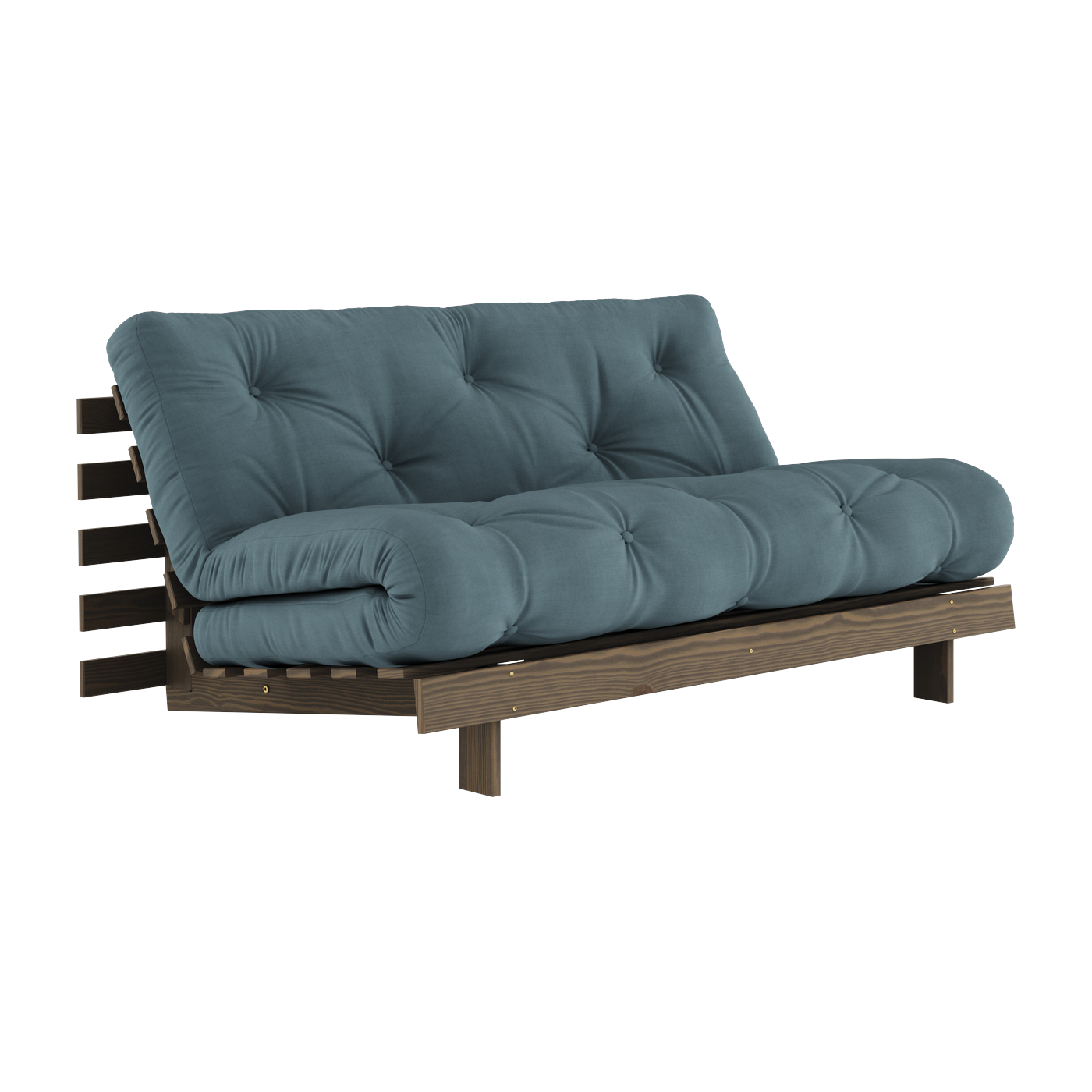 Divano letto in legno di pino marrone carruba e tessuto blu petrolio 160 x 200 cm Roots - Karup Design