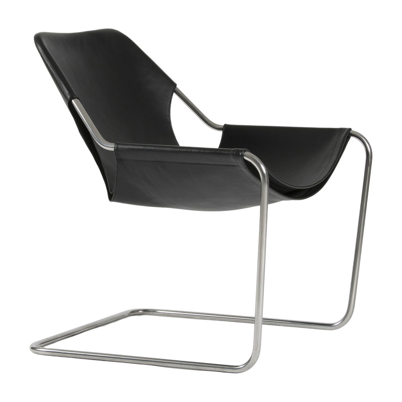 Fauteuil en cuir noir et acier inox poli Paulistano - Objekto
