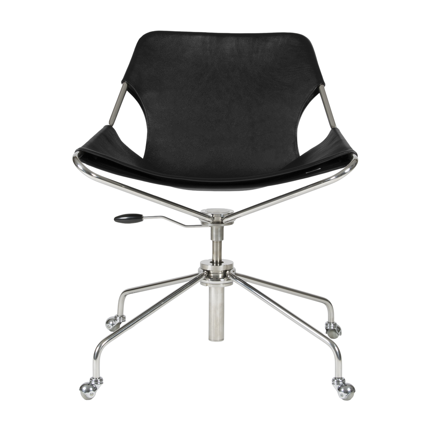 Fauteuil de bureau réglable en cuir noir et acier inoxydable poli Paulistano - Objekto