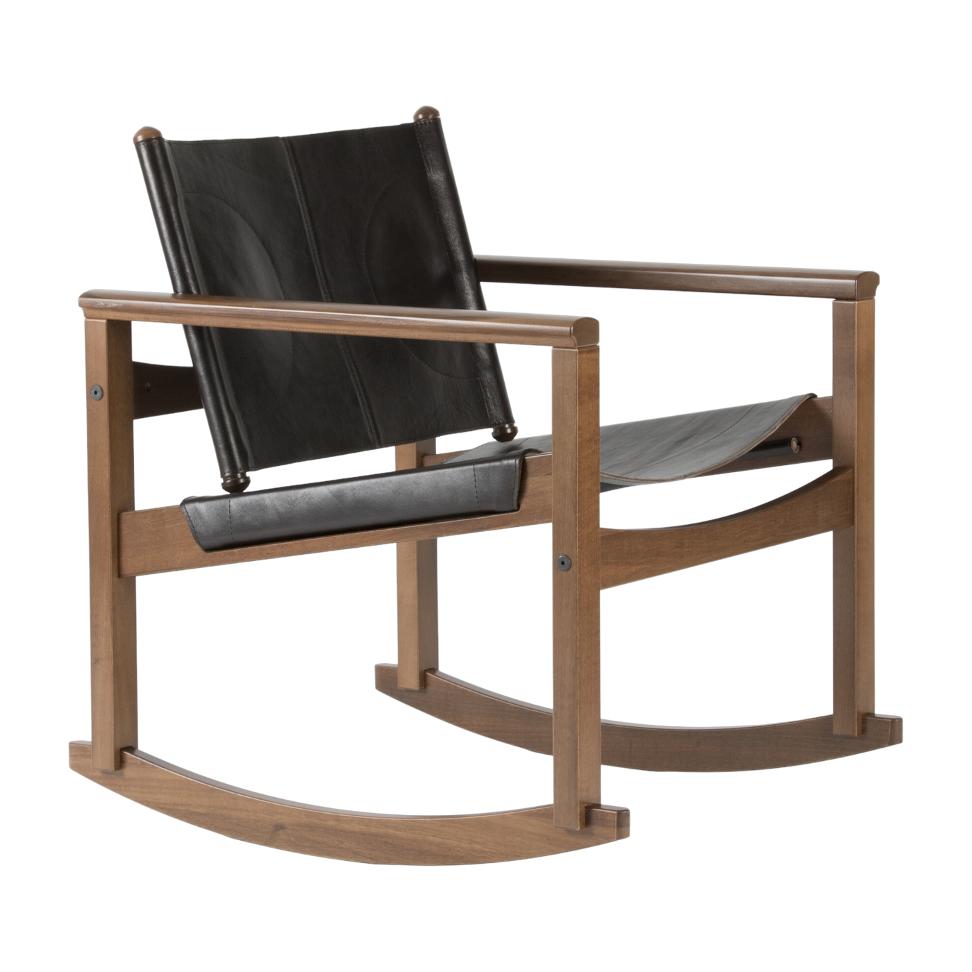 Fauteuil à bascule en cuir noir et noyer Peglev - Objekto