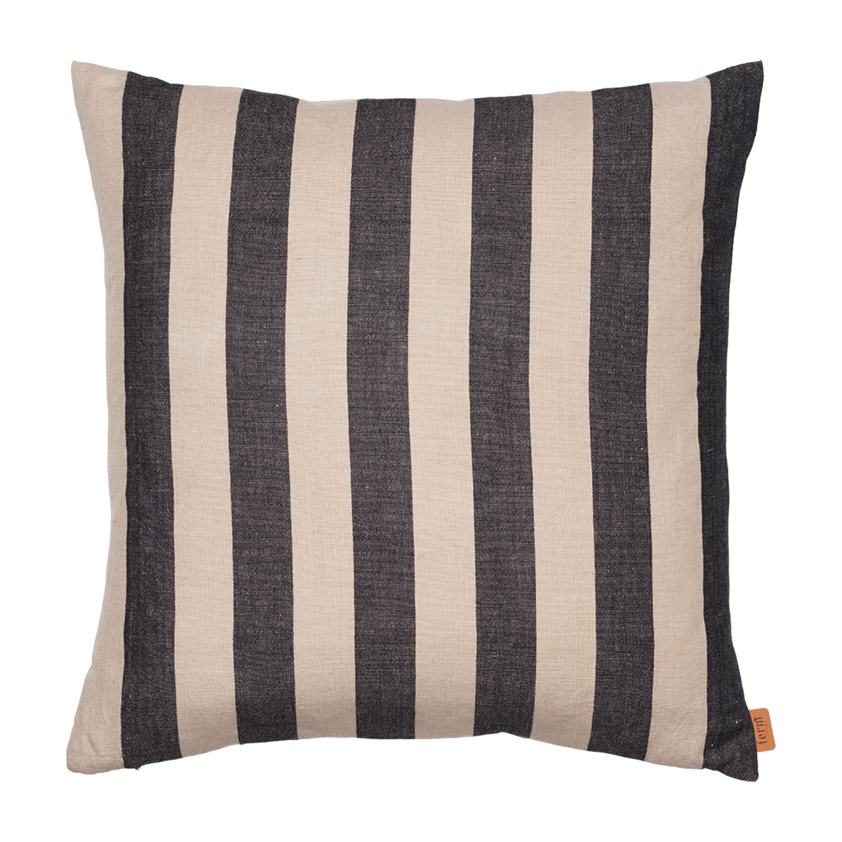 Grand coussin carré à rayures en coton et lin noir et sable 50 x 50 cm - Ferm living
