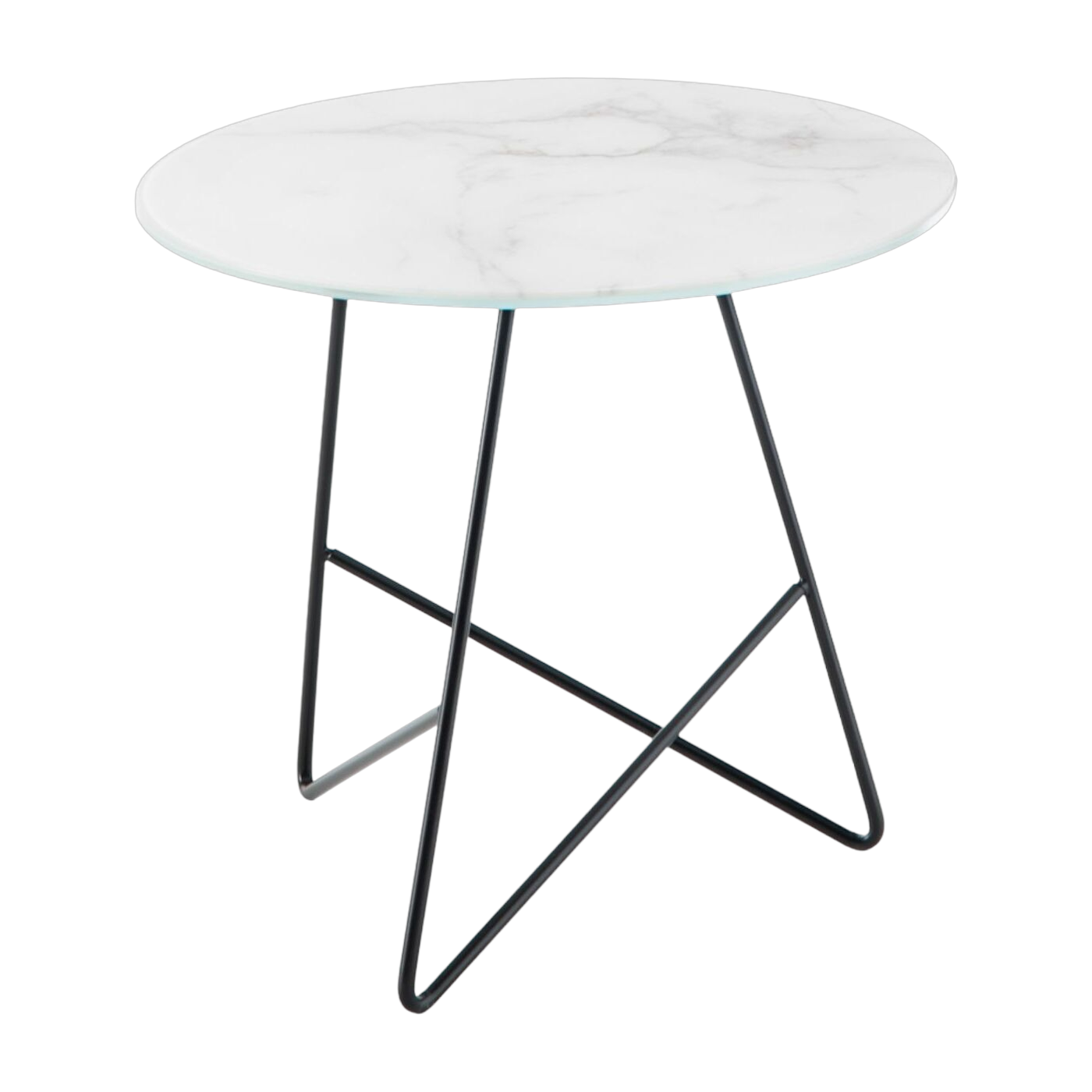 Mesa de centro ronde en cristal jaspeado calacatta blanco y base negro 50 x 44 cm Ermione - Meme Design