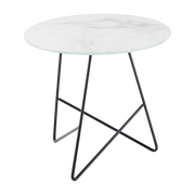 Table basse ronde en verre marbré calacatta blanc et base noire 50 x 44 cm Ermione - Meme Design