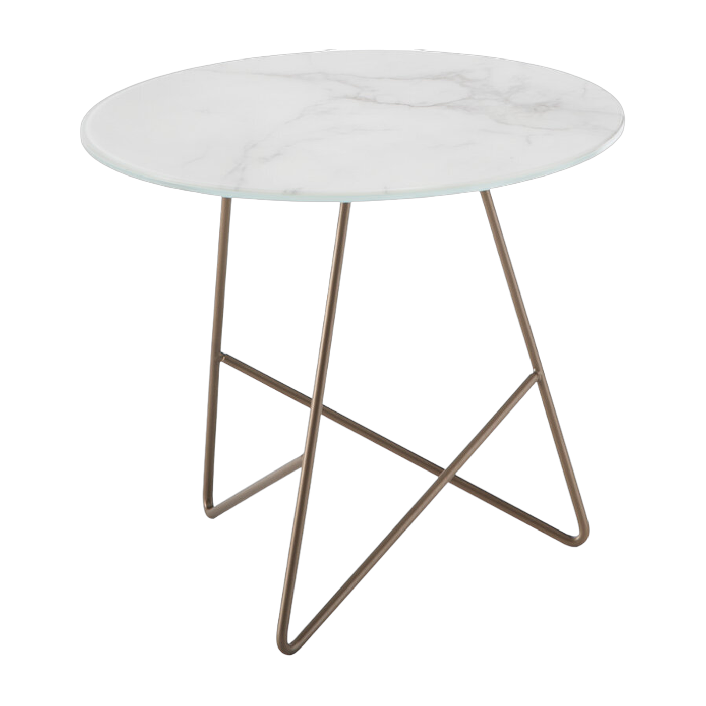 Mesa de centro ronde de cristal jaspeado calacatta blanco y base varilla 50 x 44 cm Ermione - Meme Design
