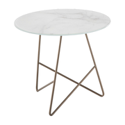 Table basse ronde en verre marbré calacatta blanc et base rame 50 x 44 cm Ermione - Meme Design