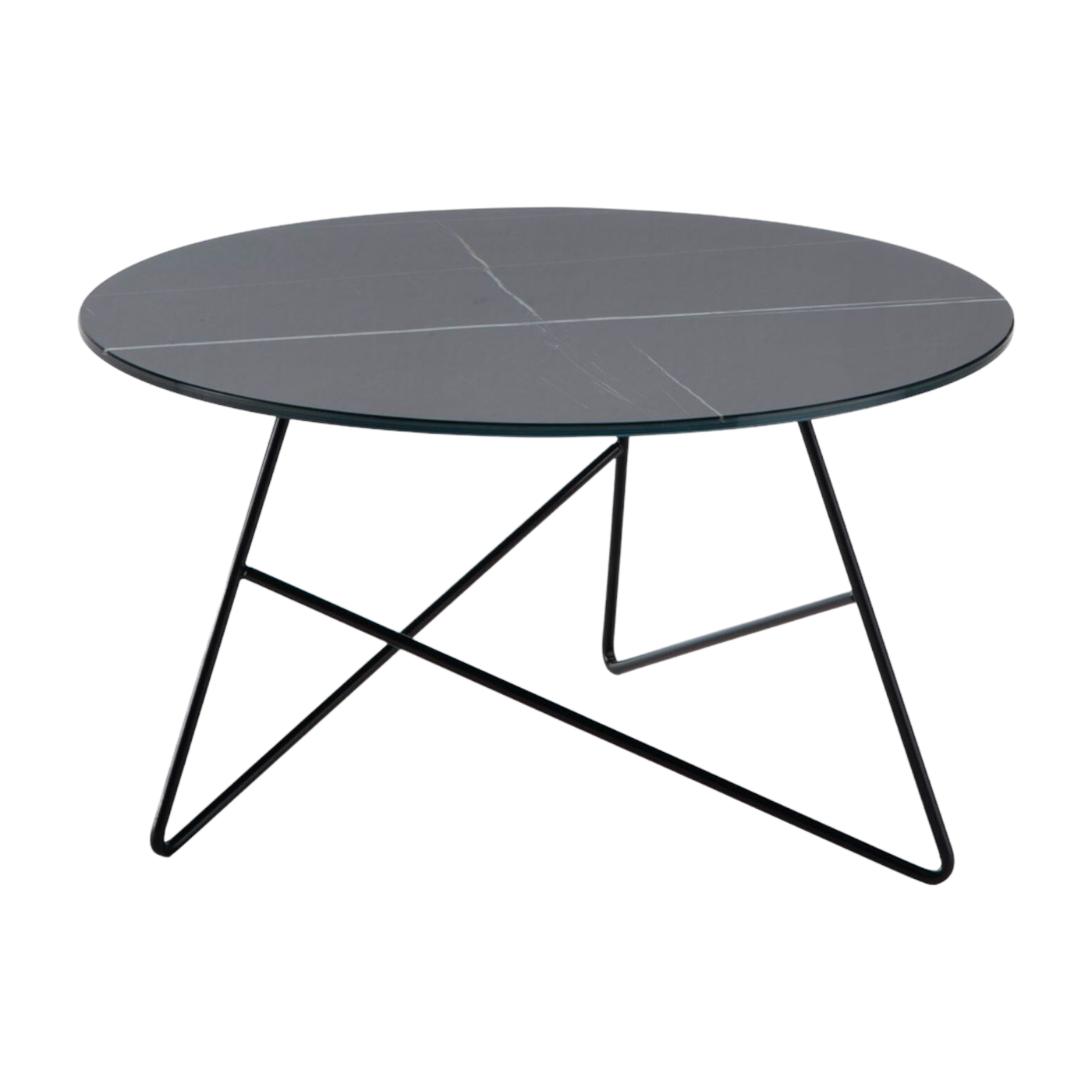 Mesa de centro ronde de cristal jaspeado sahara negro y base negro 65 x 35 cm Ermione - Meme Design
