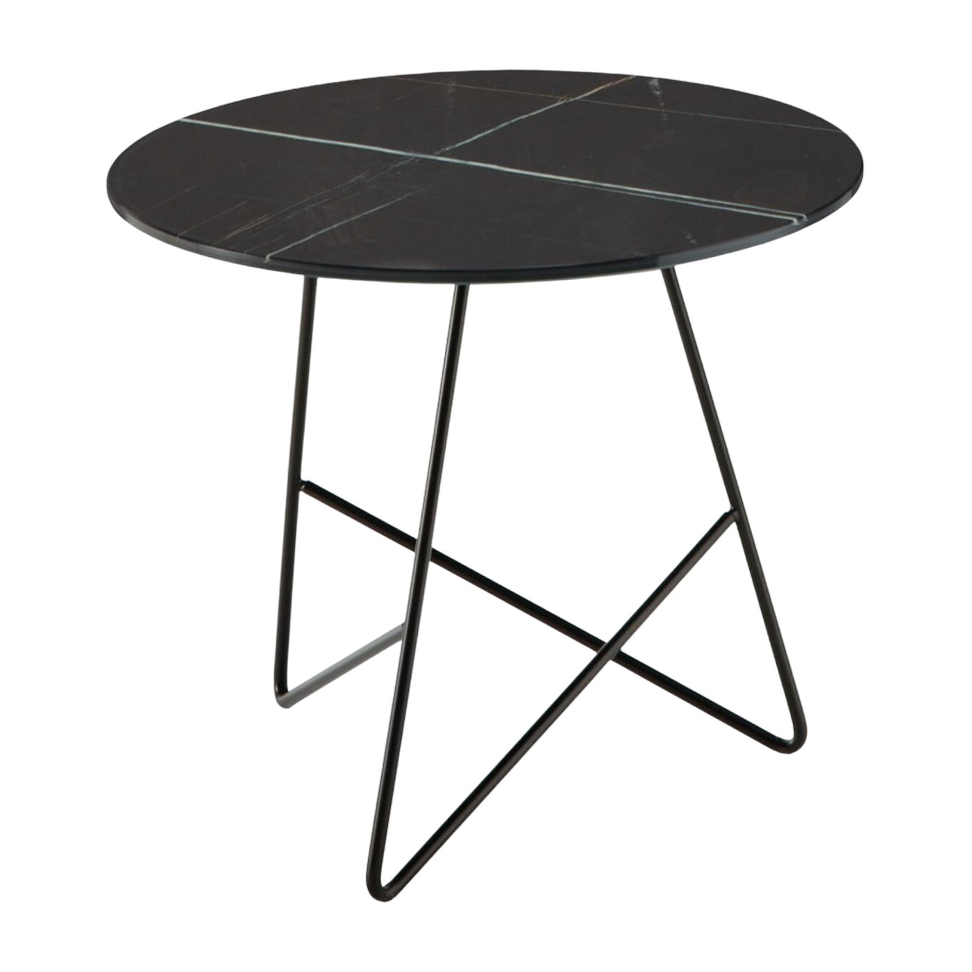 Mesa de centro ronde de cristal jaspeado sahara negro y base negro 50 x 44 cm Ermione - Meme Design