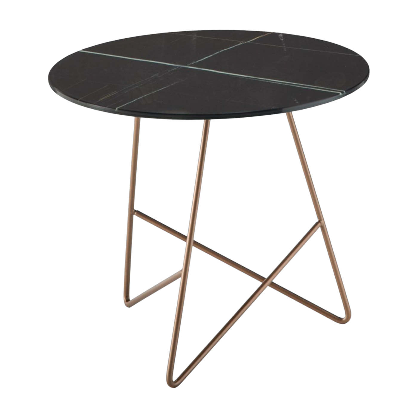 Couchtisch ronde aus marmoriertem Glas sahara schwarz und base rame 50 x 44 cm Ermione -. Meme Design