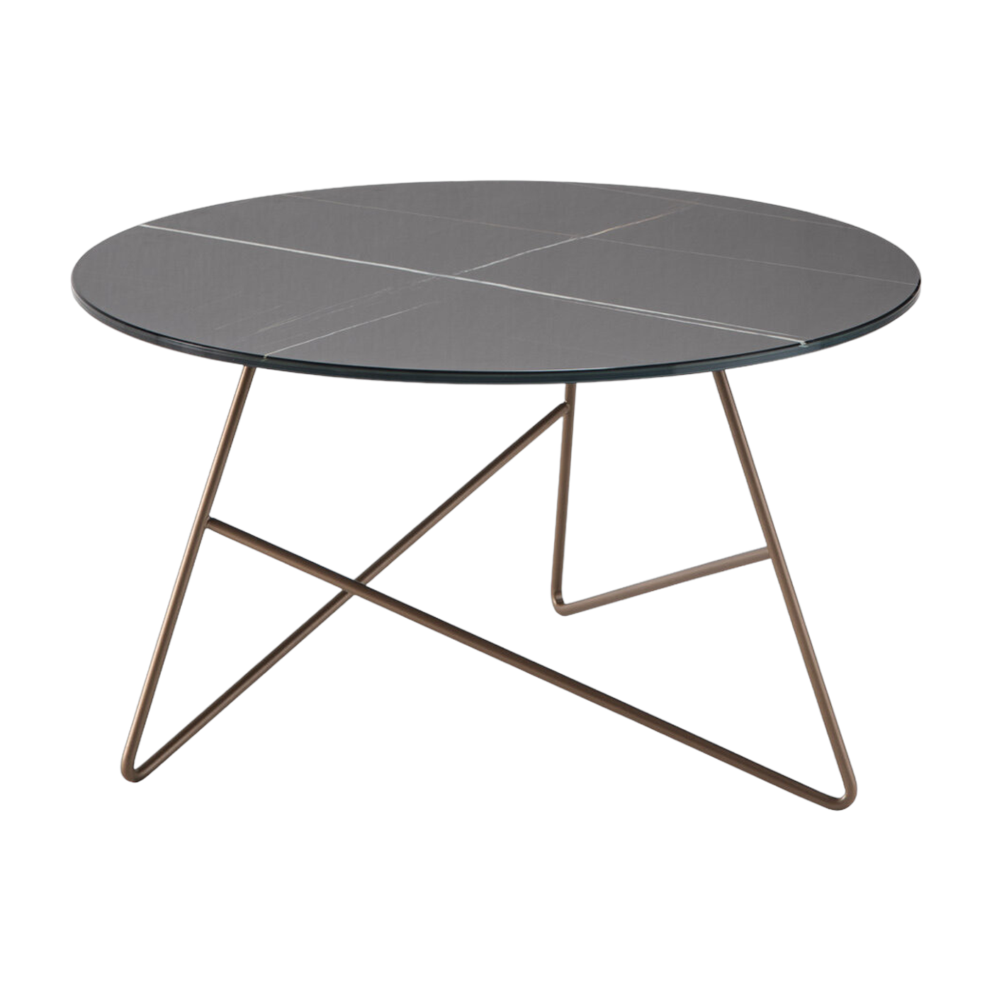 Mesa de centro ronde de cristal jaspeado sahara negro y base escariada 65 x 35 cm Ermione - Meme Design