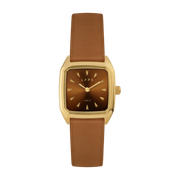 Nova gold-plated steel watch with camel leather strap Prima - Laps