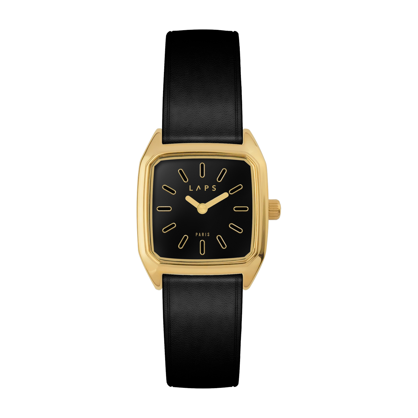 Reloj Bobby de acero dorado y correa de piel negra brillante Prima - Laps
