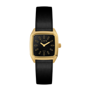 Montre en acier doré et bracelet en cuir noir glacé Bobby Prima - Laps