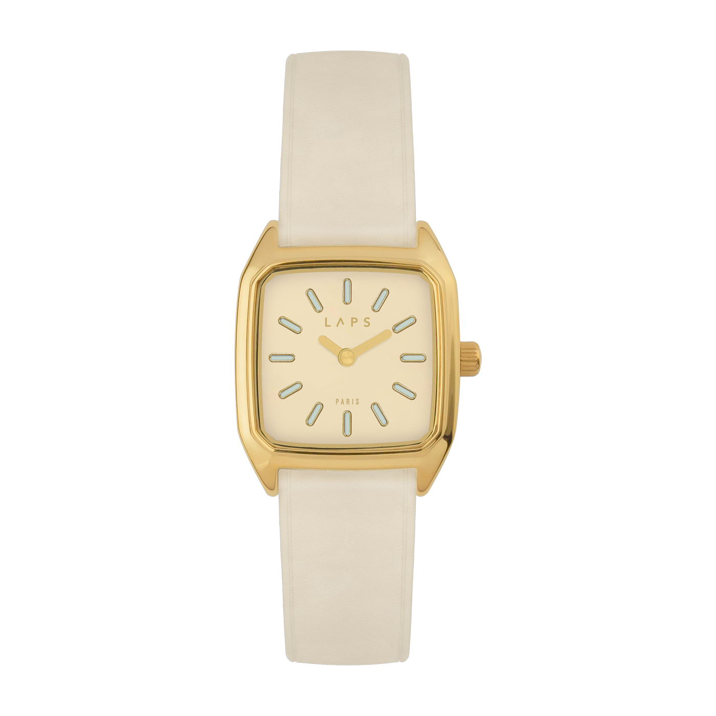 Reloj de acero chapado en oro con correa de piel color crema Bobby Prima - Laps