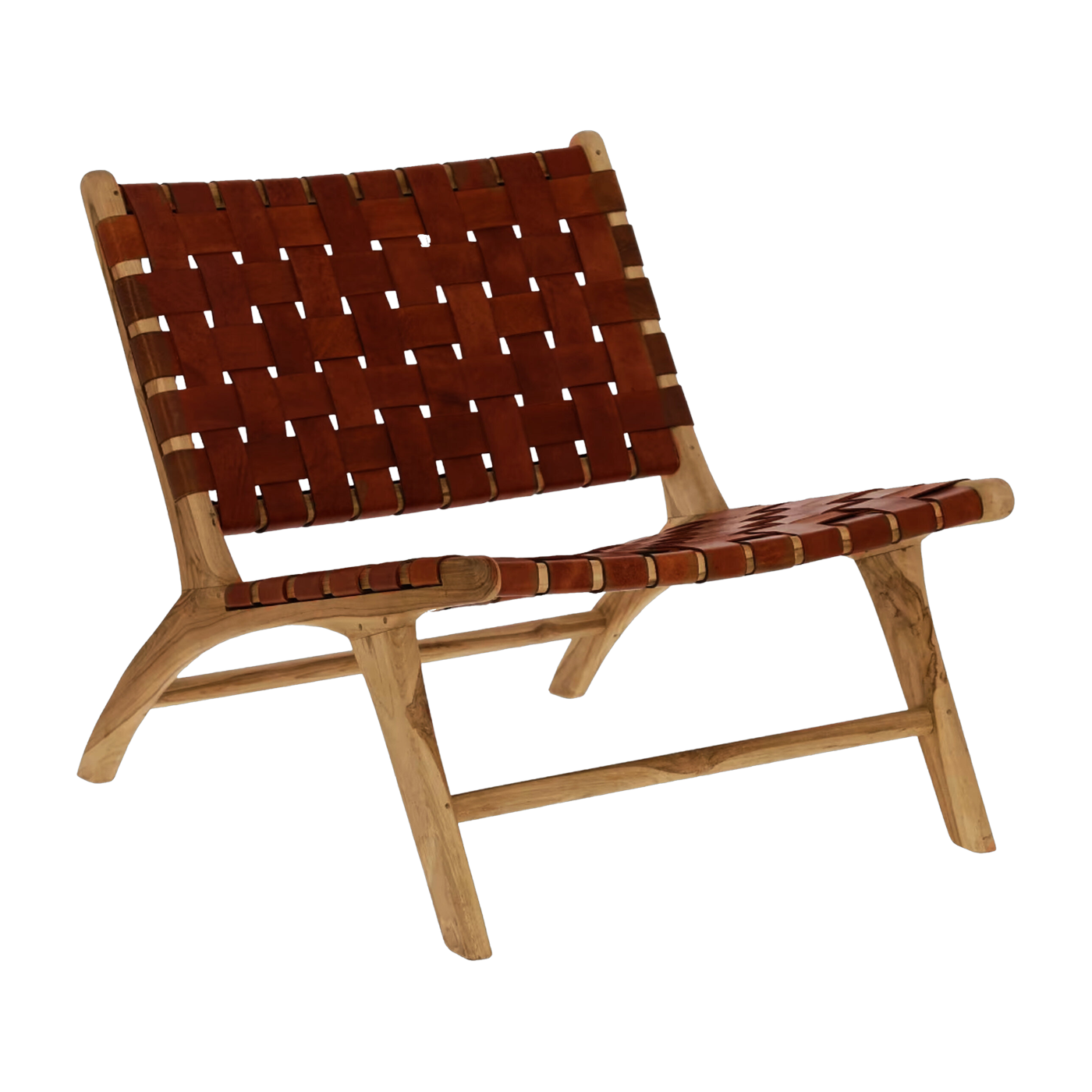 Recliner in buffalo leather cognac and acacia wood 65 x 76 x 70 cm Aosta - Pomax