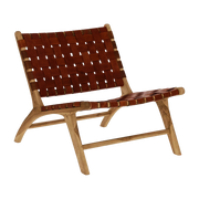 Fauteuil relax en cuir de buffle cognac et bois d'acacia 65 x 76 x 70 cm Aosta - Pomax