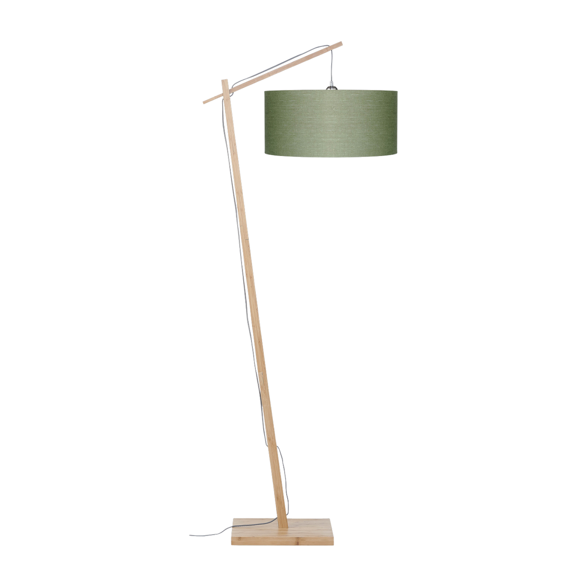 Lámpara de pie de bambú natural con pantalla de lino verde bosque 176cm Andes - Good & Mojo