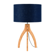 Lampe de table en bambou abat-jour en lin bleu denim 36x54cm Annapurna - Good & Mojo